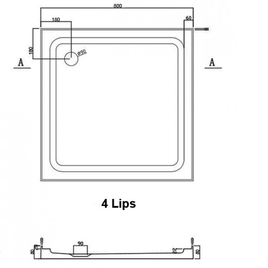 800x800mm Square Shower Tray Center/Corner Waste